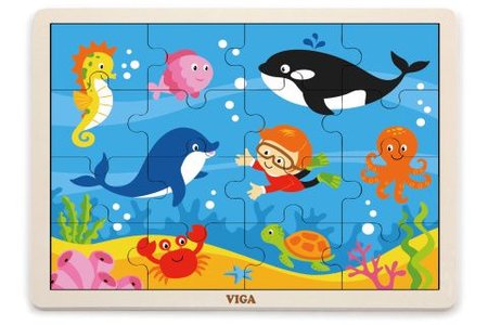 Viga Dřevěné puzzle 16 dílků - oceán