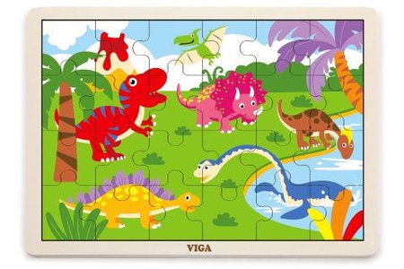 Viga Dřevěné puzzle 16 dílků dinosauři