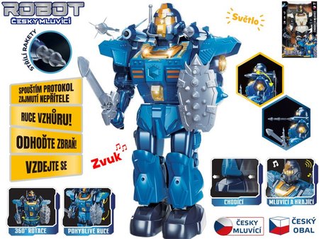 Robot 33cm na baterie esky mluvc chodc s doplky, svtlem a zvukem 2barvy