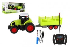 Teddies Traktor RC s vlekem plast 38cm 27MHz + dobíjecí pack na baterie v krabici 45x19x13cm